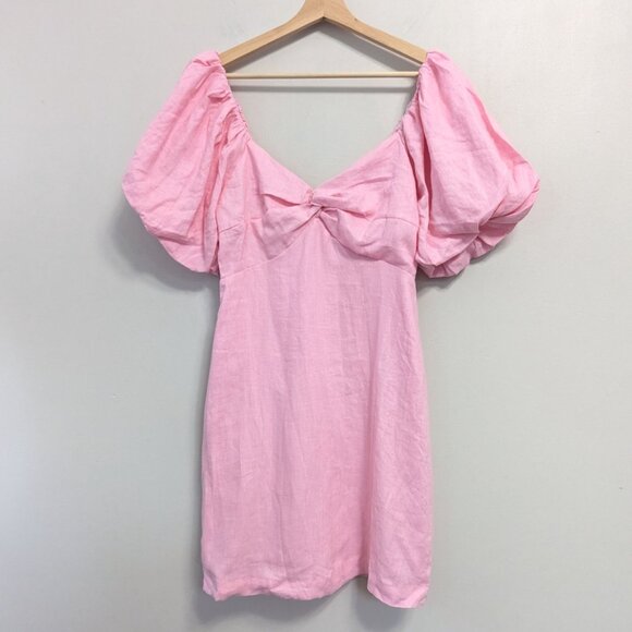Linen Lux Dresses & Skirts - Linen Lux Australia Pink Linen Puff Sleeve Dress Pastel Dainty Womens 8